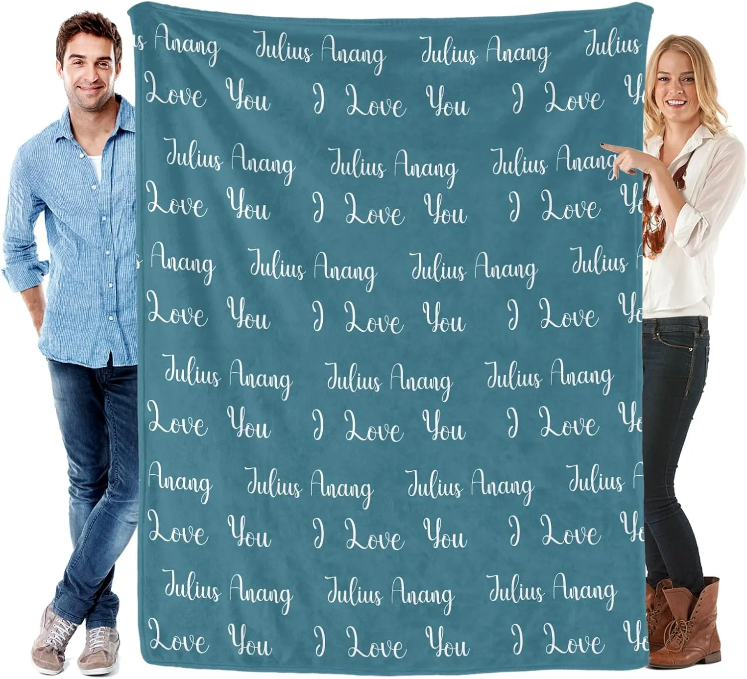 Ships Next Day-I Love You Name Lettering Lake Blue Custom Adult Picnic Flannel Blanket Fathers Day Birthday Gifts for Dad,50"x60" Made in USA