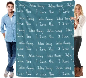 Ships Next Day-I Love You Name Lettering Lake Blue Custom Adult Picnic Flannel Blanket Fathers Day Birthday Gifts for Dad,50"x60" Made in USA