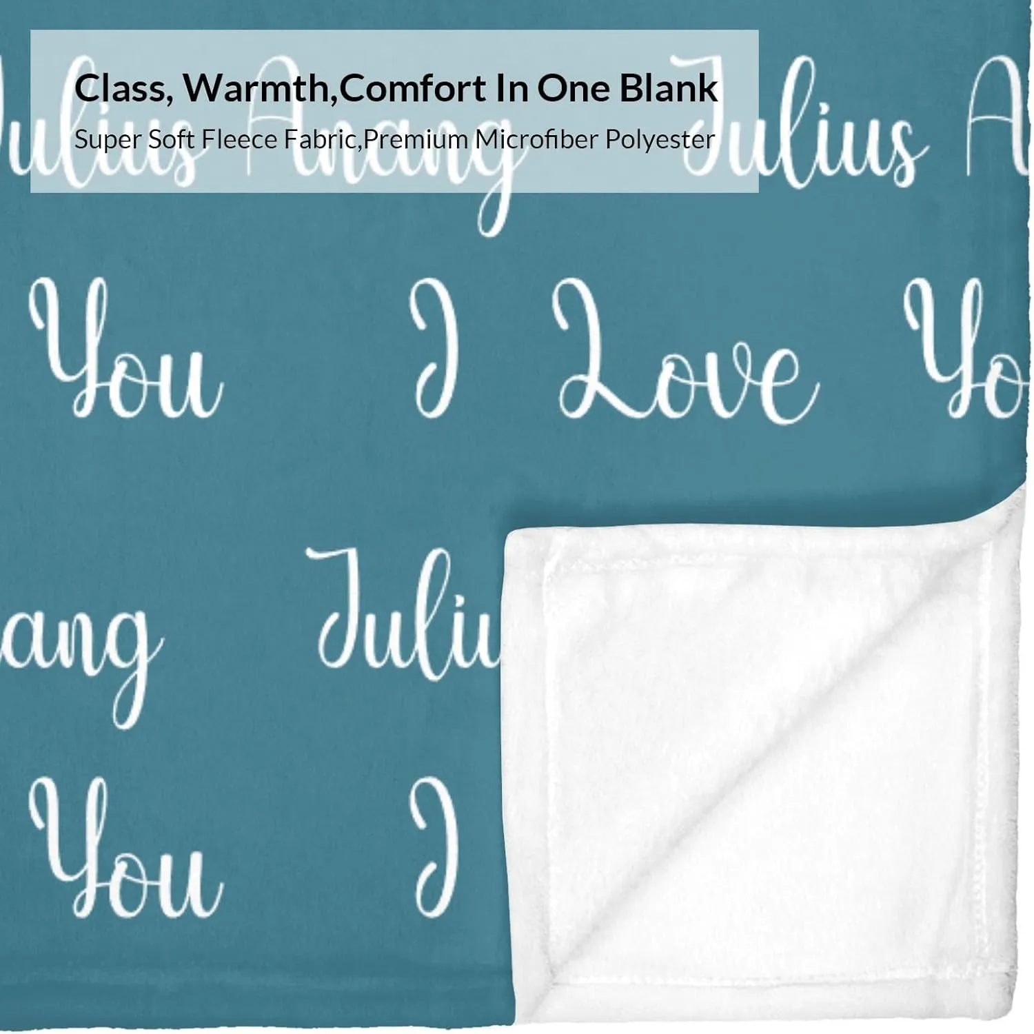 Ships Next Day-I Love You Name Lettering Lake Blue Custom Adult Picnic Flannel Blanket Fathers Day Birthday Gifts for Dad,50"x60" Made in USA