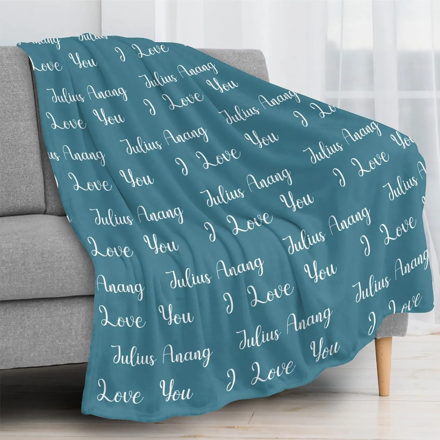 Ships Next Day-I Love You Name Lettering Lake Blue Custom Adult Picnic Flannel Blanket Fathers Day Birthday Gifts for Dad,50"x60" Made in USA