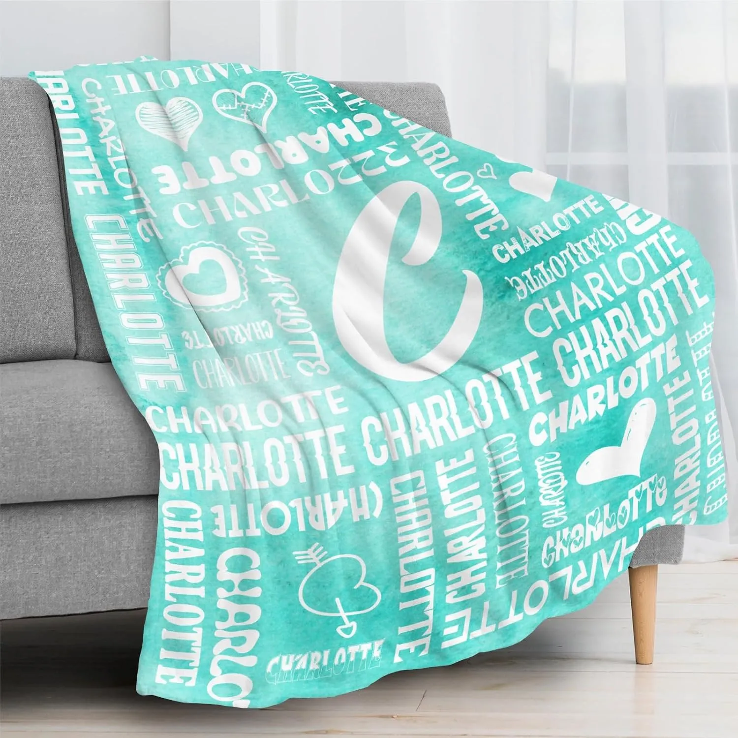 Ships Next Day-Name Lettering Lake Blue Watercolor Custom Picnic Office Throw Blanket Gift for Mom/Dad Blanket,40"x50" Made in USA