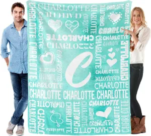 Ships Next Day-Name Lettering Lake Blue Watercolor Custom Picnic Office Throw Blanket Gift for Mom/Dad Blanket,40"x50" Made in USA
