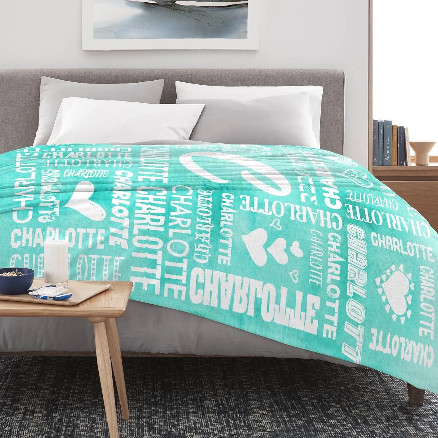 Ships Next Day-Name Lettering Lake Blue Watercolor Custom Picnic Office Throw Blanket Gift for Mom/Dad Blanket,40"x50" Made in USA