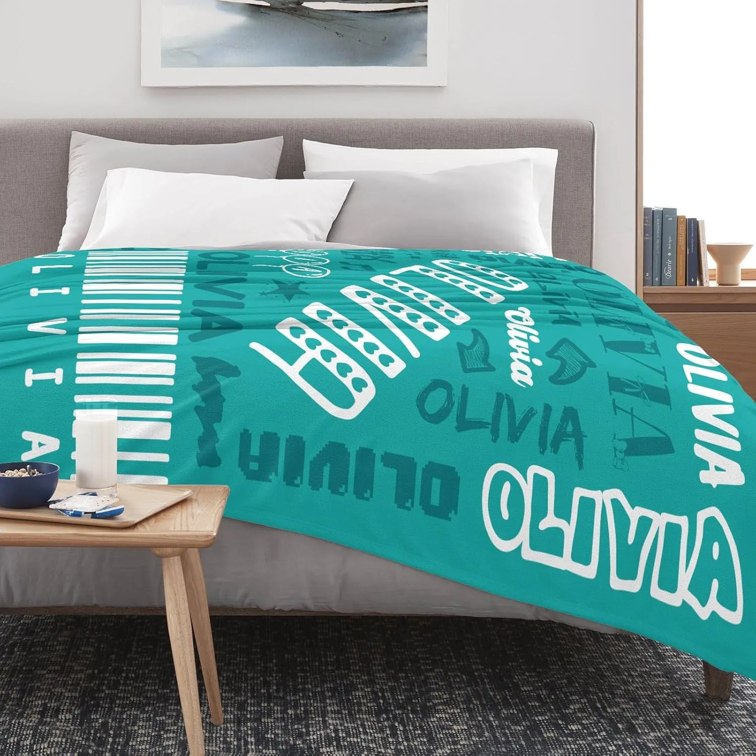 Ships Next Day-Name Lettering Lake Green Custom Picnic Office Bed Blanket Fathers Day Birthday Gifts for Dad,50"x60" Made in USA