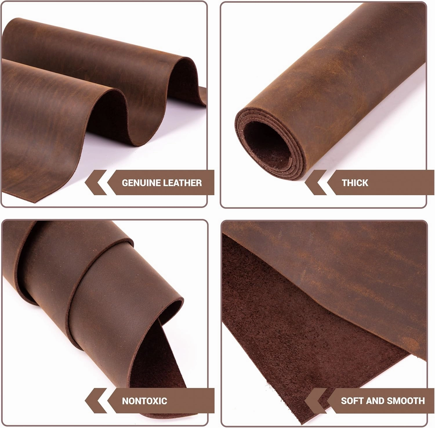 Shkira 12''X24'' Genuine Dark Brown Leather Sheets for Crafts - Tooling Leather Square - 2.0MM Thick Genuine Top Full Grain Oil Tan - Thick Cowhide Pieces Square