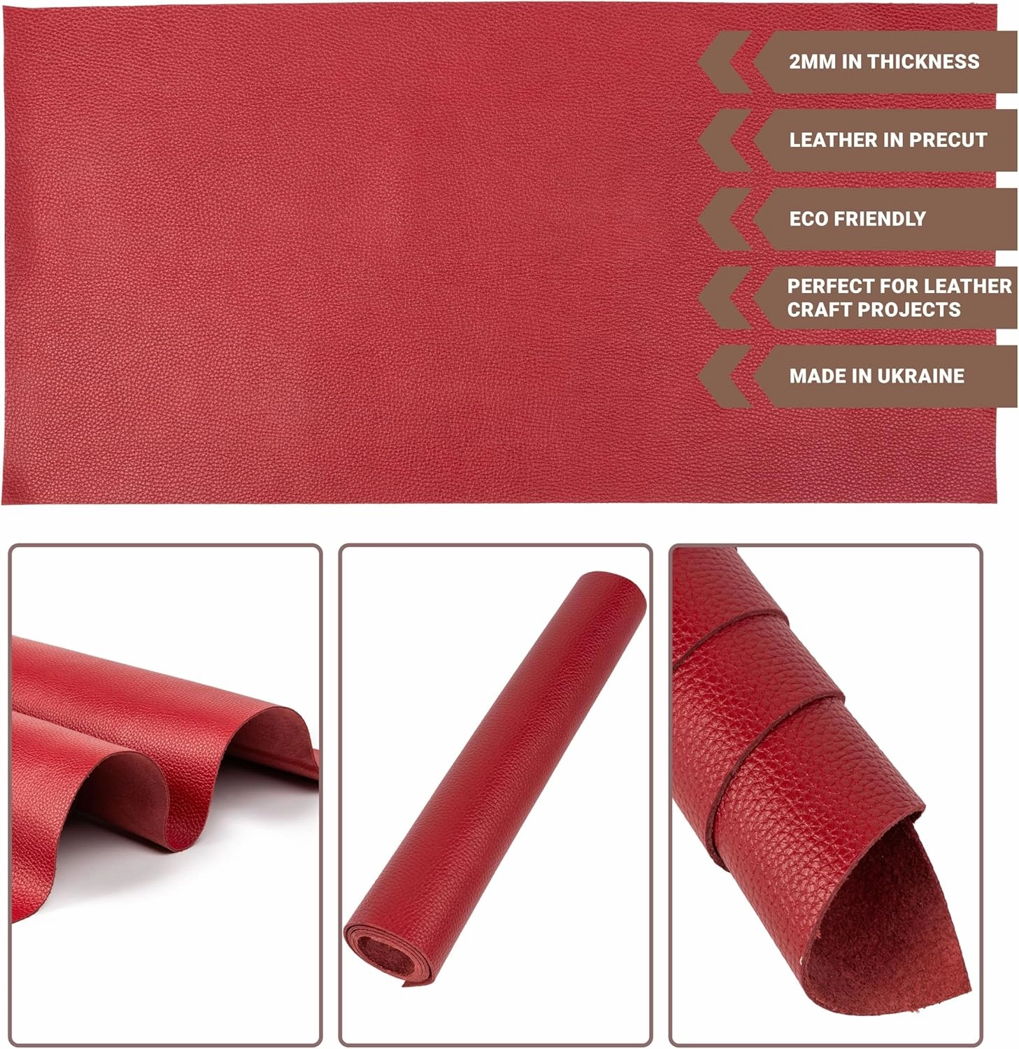 Shkira 24''X12'' Genuine Red Dotted Leather Sheets for Hobby Workshops - Tooling Square - 2.0MM Thick Genuine Top Full Grain Oil Tan - Thick Leather Pieces