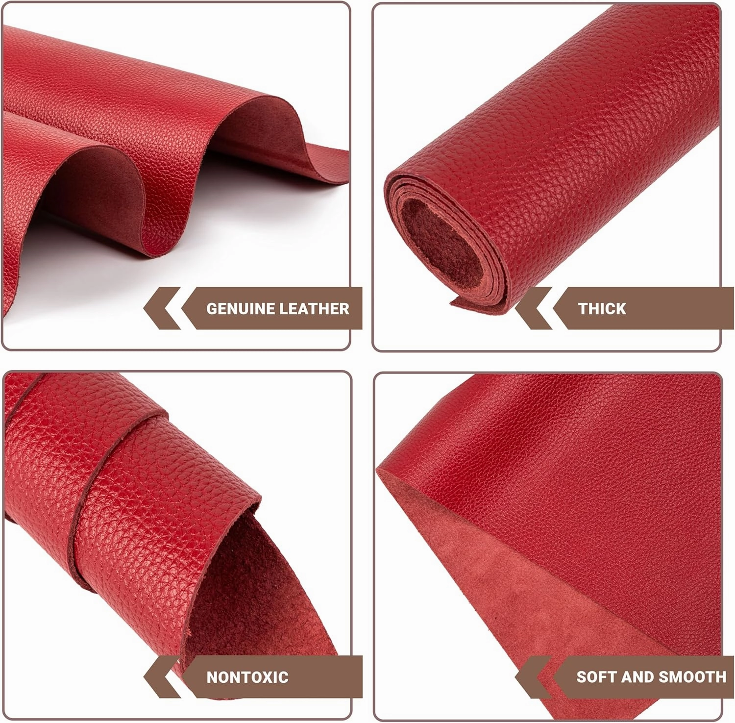Shkira 24''X12'' Genuine Red Dotted Leather Sheets for Hobby Workshops - Tooling Square - 2.0MM Thick Genuine Top Full Grain Oil Tan - Thick Leather Pieces