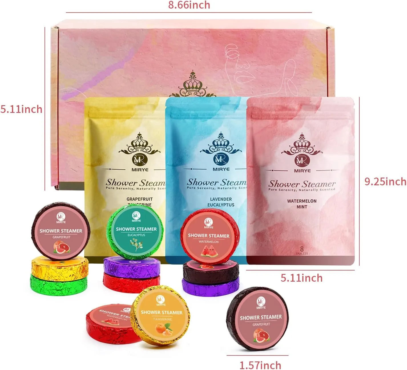 Shower Steamers Aromatherapy, 24-Pack Shower Bombs Birthday Gifts for Women, Natural with Eucalyptus Mint Lavender Watermelon Grapefruit Tangerine Essential Oils