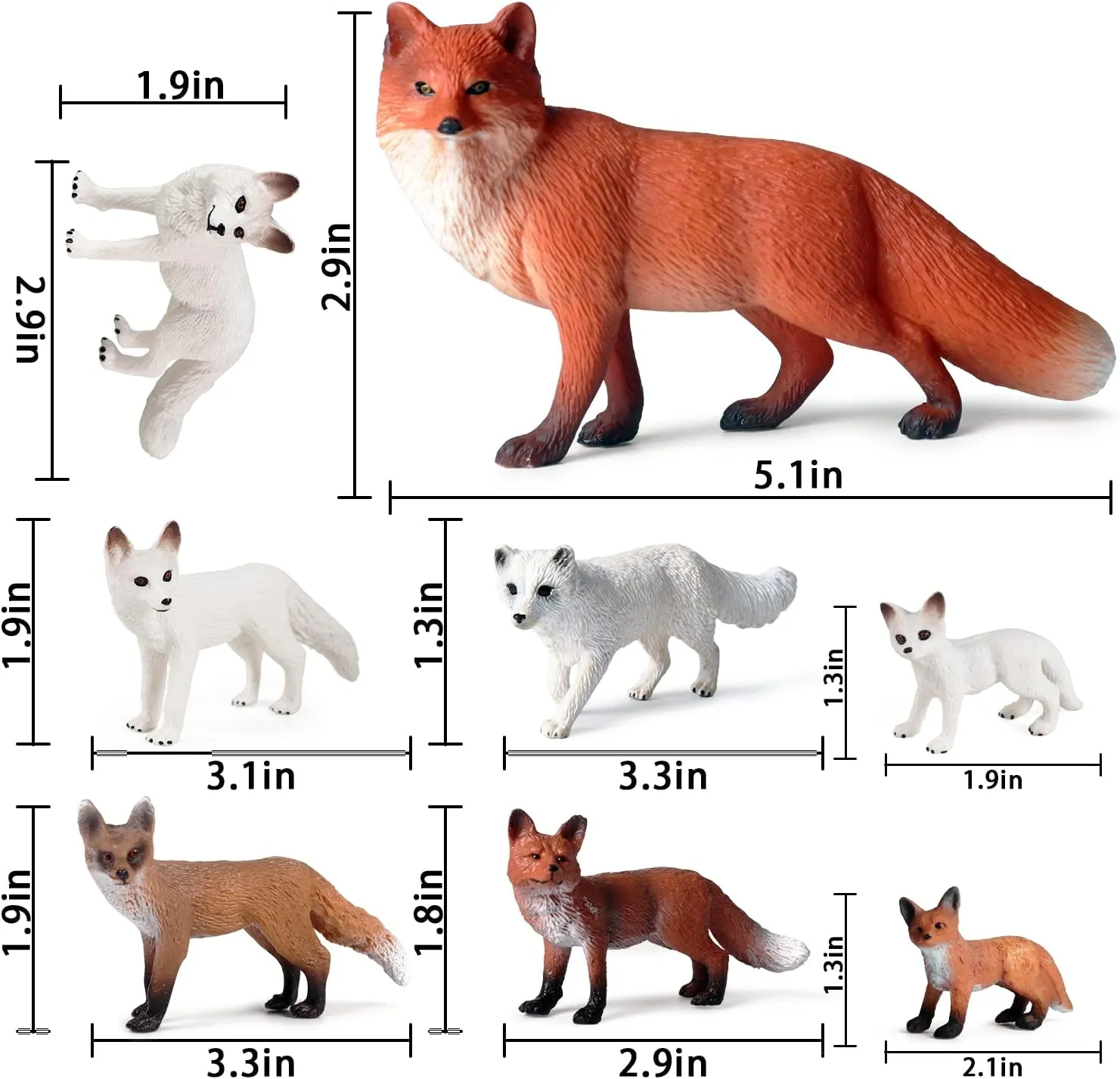 SIENON 8Pcs Fox Toy Figures Arctic Fox and Red Foxes Figurines Set Fox Family Forest Animals Figures Woodland Animal Figurines Miniature Fox Animals Toys Cake Topper for Woodland Theme Birthday Party