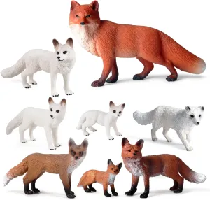 SIENON 8Pcs Fox Toy Figures Arctic Fox and Red Foxes Figurines Set Fox Family Forest Animals Figures Woodland Animal Figurines Miniature Fox Animals Toys Cake Topper for Woodland Theme Birthday Party