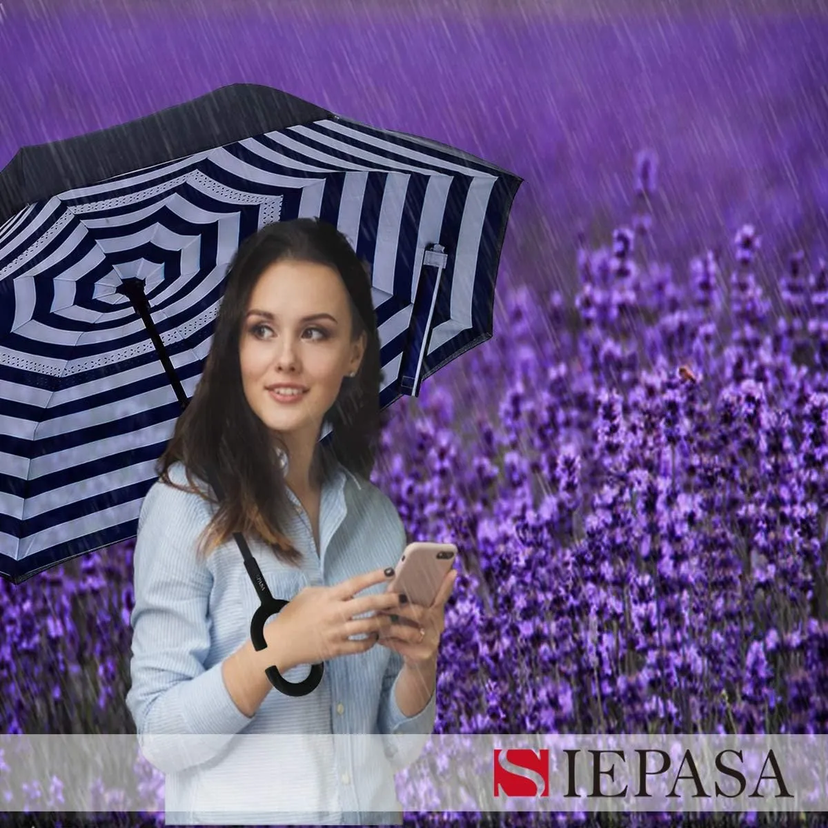 SIEPASA 49/56 Inch Inverted Reverse Upside Down Umbrella, Extra Large Double Canopy Vented Windproof Waterproof Stick Golf Umbrellas with C-shape Handle.