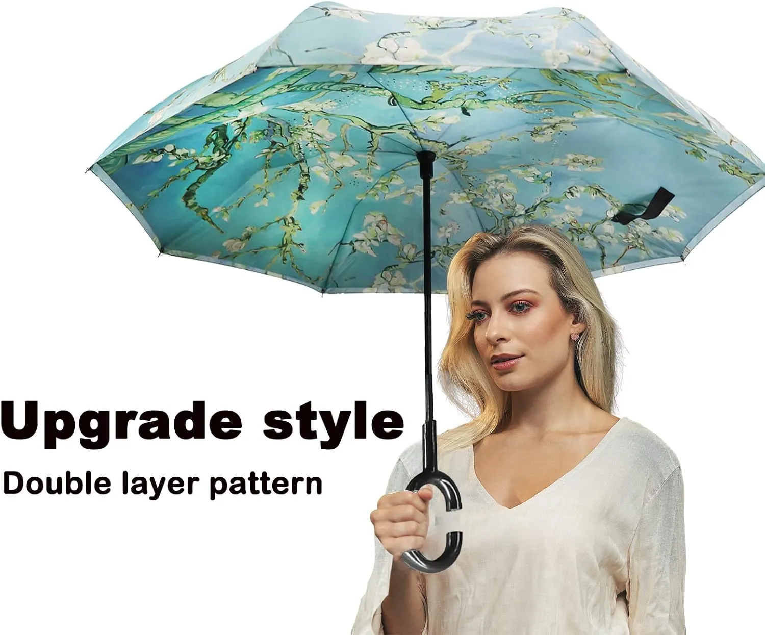 SIEPASA 49/56 Inch Inverted Reverse Upside Down Umbrella, Extra Large Double Canopy Vented Windproof Waterproof Stick Golf Umbrellas with C-shape Handle.