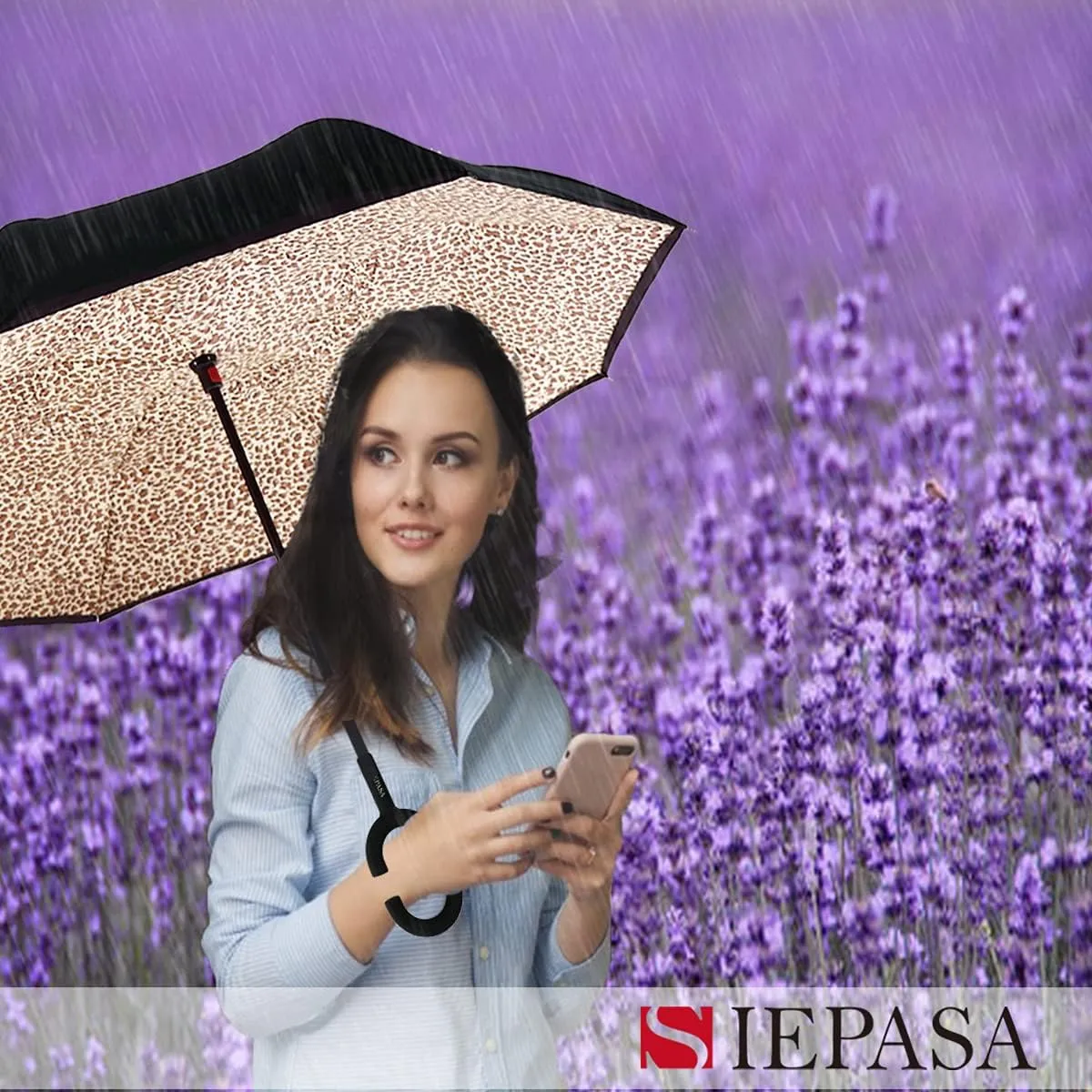 SIEPASA 49/56 Inch Inverted Reverse Upside Down Umbrella, Extra Large Double Canopy Vented Windproof Waterproof Stick Golf Umbrellas with C-shape Handle.