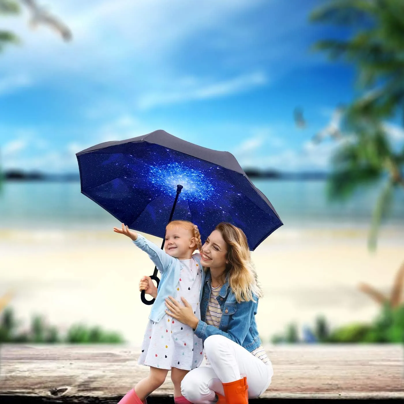 SIEPASA 49/56 Inch Inverted Reverse Upside Down Umbrella, Extra Large Double Canopy Vented Windproof Waterproof Stick Golf Umbrellas with C-shape Handle.