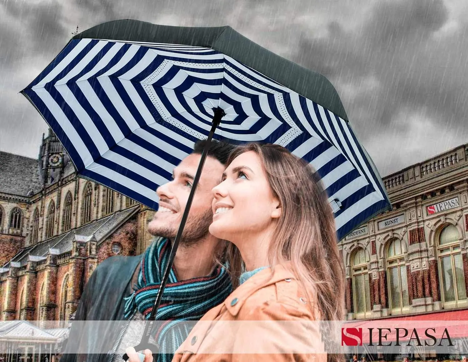 SIEPASA 49/56 Inch Inverted Reverse Upside Down Umbrella, Extra Large Double Canopy Vented Windproof Waterproof Stick Golf Umbrellas with C-shape Handle.