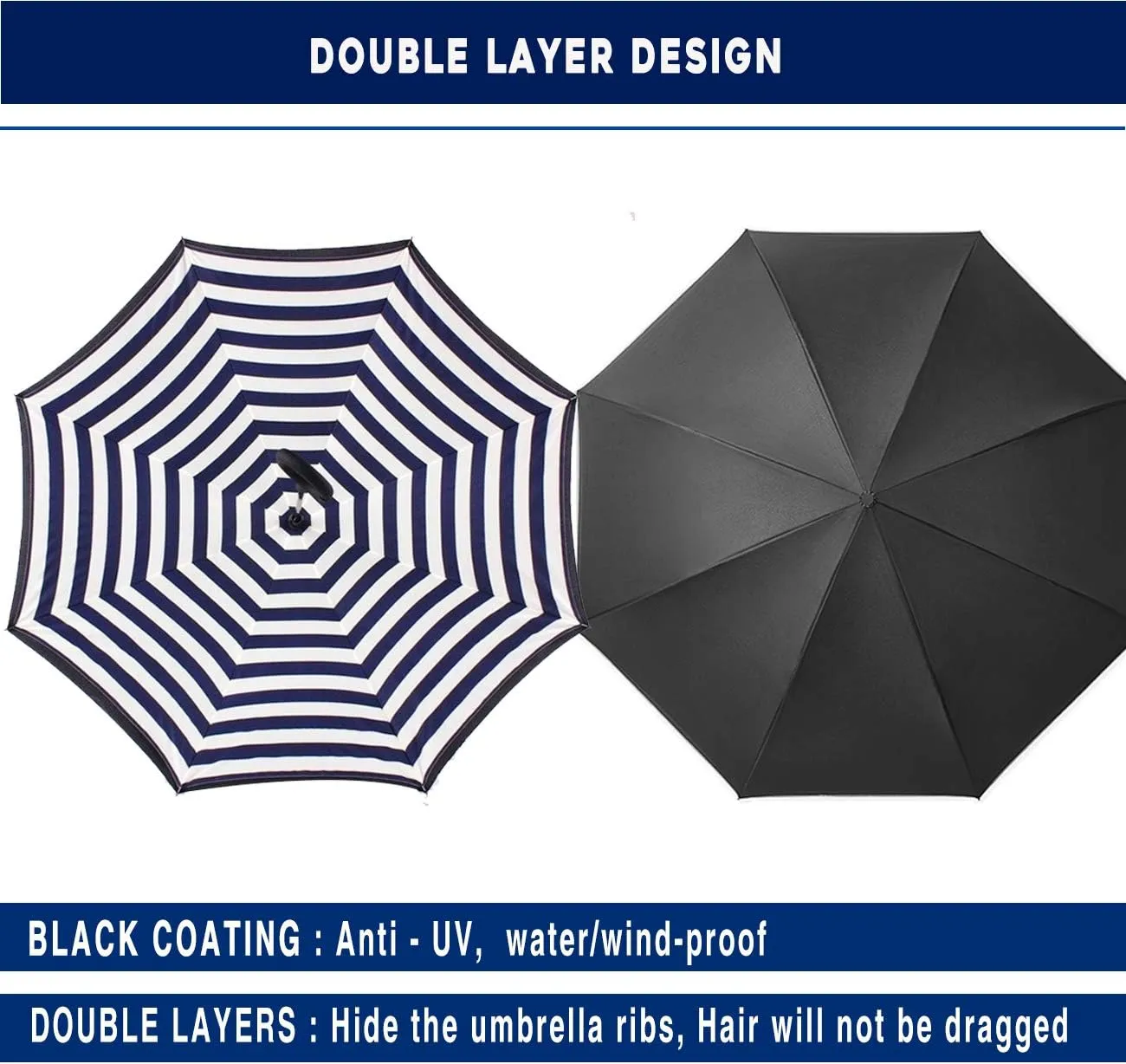 SIEPASA 49/56 Inch Inverted Reverse Upside Down Umbrella, Extra Large Double Canopy Vented Windproof Waterproof Stick Golf Umbrellas with C-shape Handle.