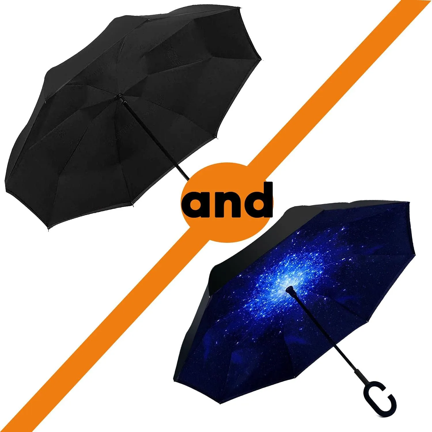 SIEPASA 49/56 Inch Inverted Reverse Upside Down Umbrella, Extra Large Double Canopy Vented Windproof Waterproof Stick Golf Umbrellas with C-shape Handle.