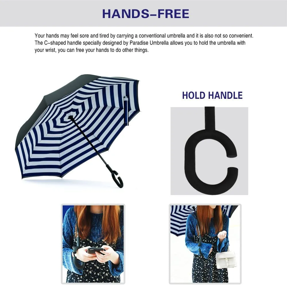 SIEPASA 49/56 Inch Inverted Reverse Upside Down Umbrella, Extra Large Double Canopy Vented Windproof Waterproof Stick Golf Umbrellas with C-shape Handle.