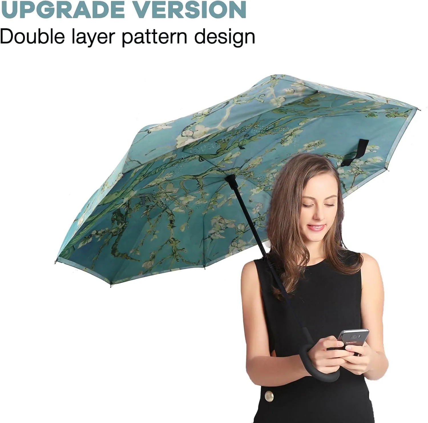 SIEPASA 49/56 Inch Inverted Reverse Upside Down Umbrella, Extra Large Double Canopy Vented Windproof Waterproof Stick Golf Umbrellas with C-shape Handle.