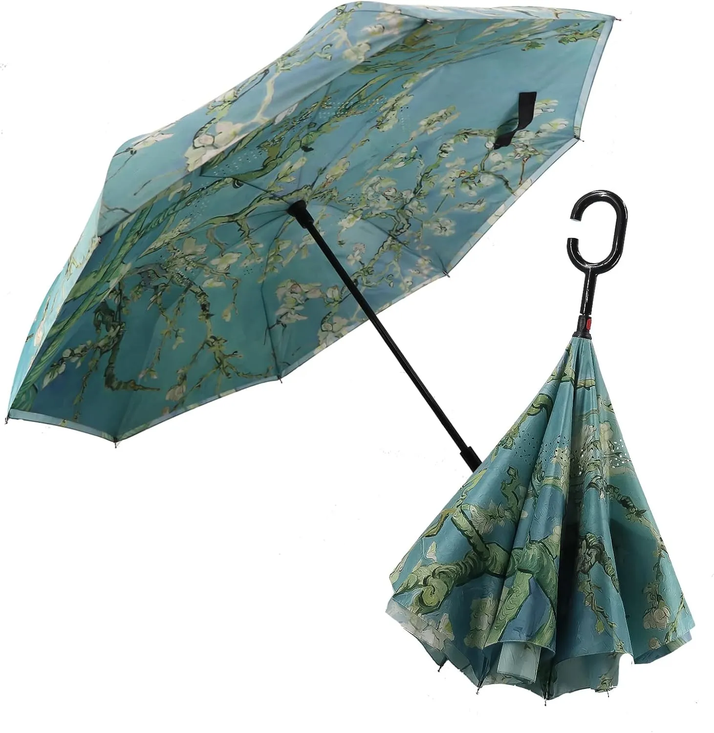 SIEPASA 49/56 Inch Inverted Reverse Upside Down Umbrella, Extra Large Double Canopy Vented Windproof Waterproof Stick Golf Umbrellas with C-shape Handle.