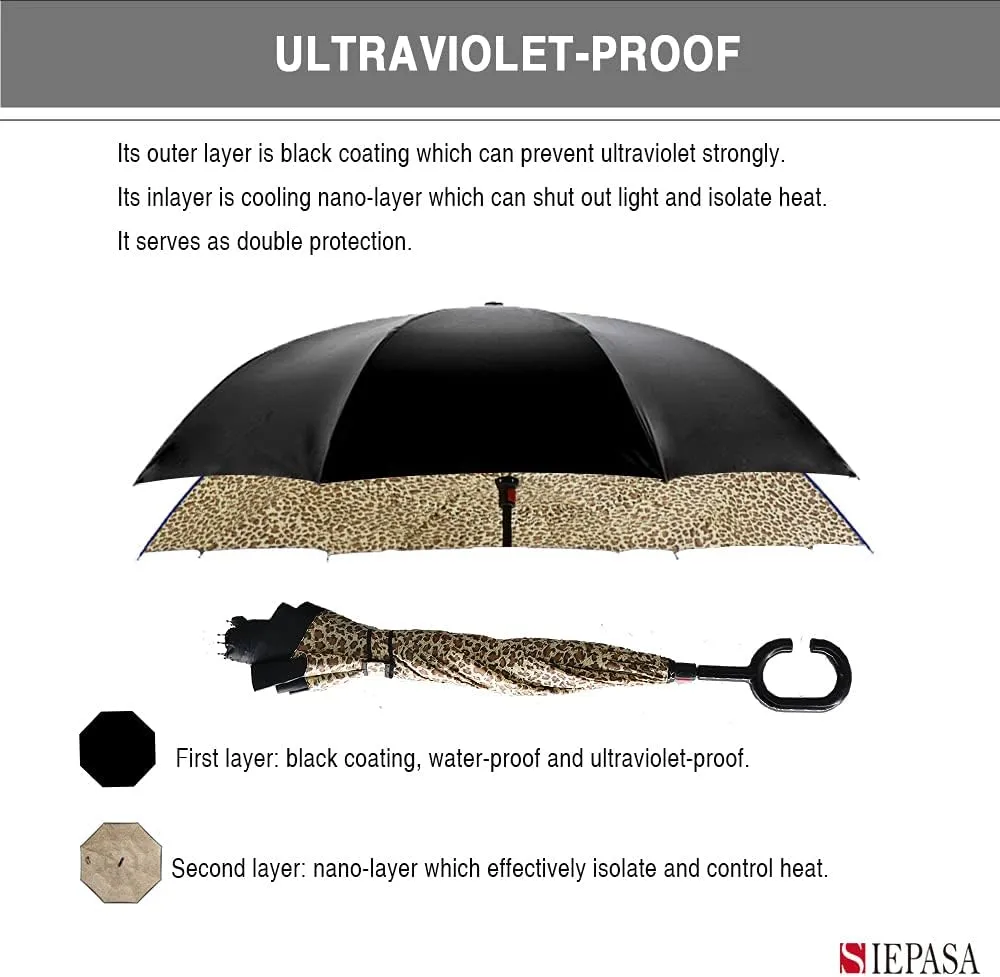 SIEPASA 49/56 Inch Inverted Reverse Upside Down Umbrella, Extra Large Double Canopy Vented Windproof Waterproof Stick Golf Umbrellas with C-shape Handle.