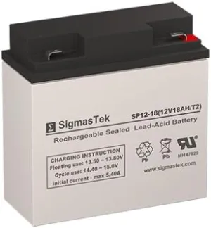 SigmasTek SP12-18 T2-12V 18AH F2 SLA Battery - Replaces: Power Sonic PS-12180-F2, Universal Power UB12180 (40648), B&B Battery EVP20-12-F2, EP17-12-F2, BP17-12-F2, Power Sonic PS-12180-F2