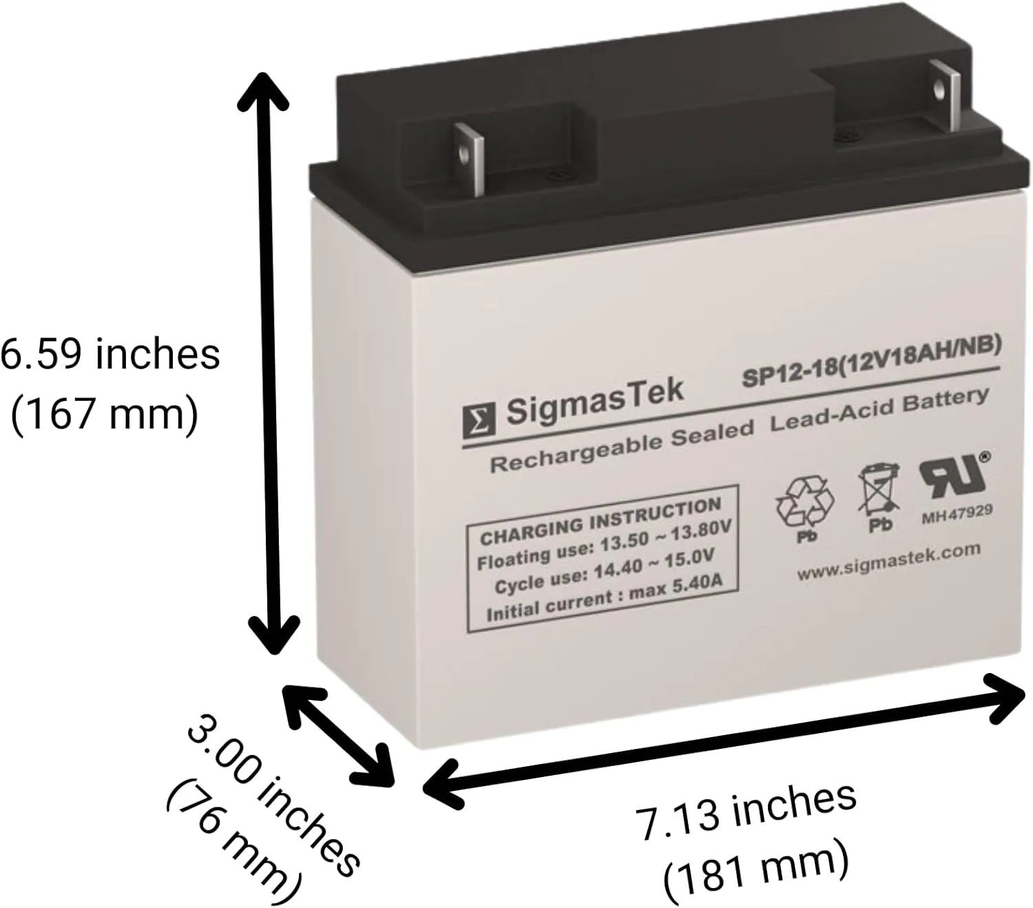 SigmasTek SP12-18NB - 12V 18AH NB SLA Battery - Compatible with: APC RBC7 SUA48XLBP SUA24XLBP SUA5000RMT5U CURK7 CURK11 SUA2200XLT SUA3000 SUA2200 (2)