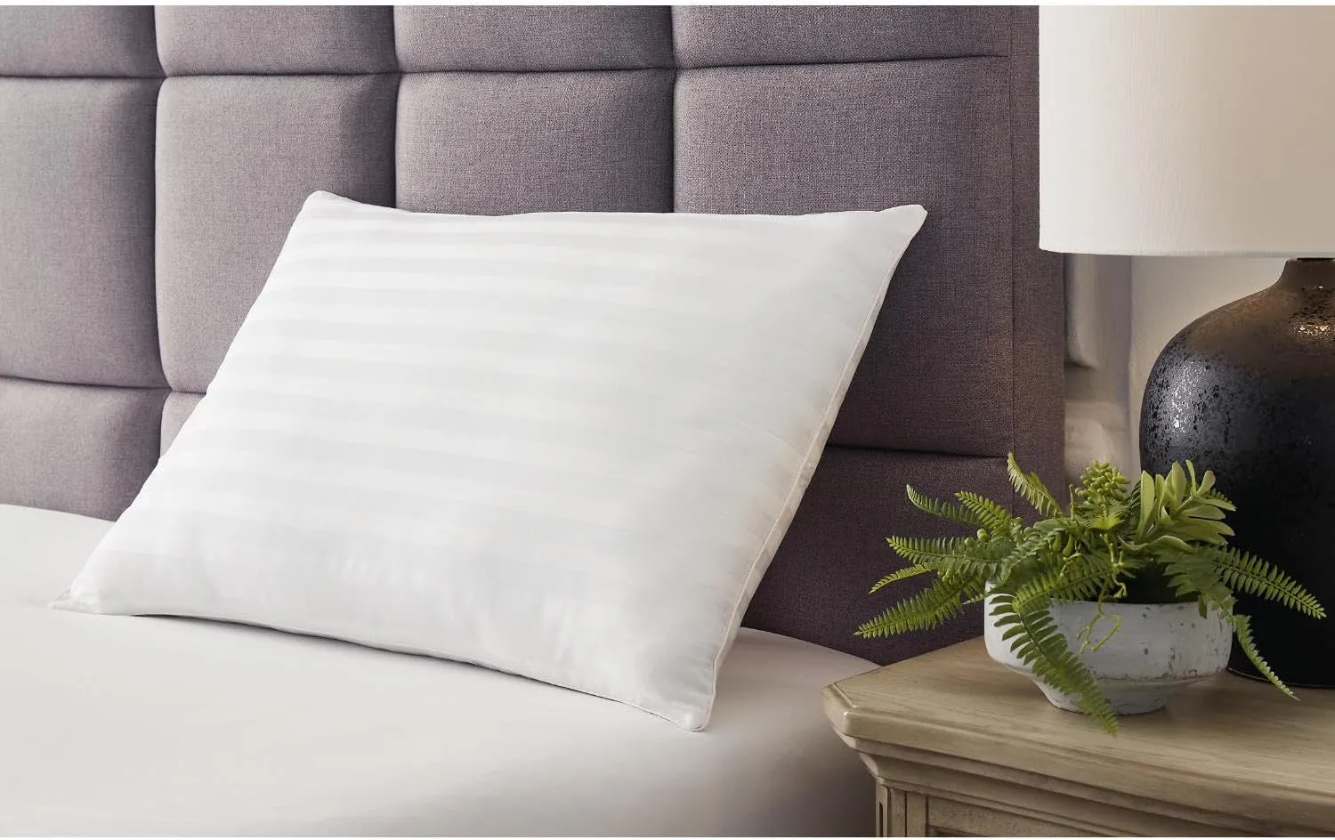 Signature Design by Ashley Zephyr 2.0 Classic Eco-Friendly Hypoallergenic Striped Cotton Standard Pillow 20 x 28 Inches, Set of 2, White