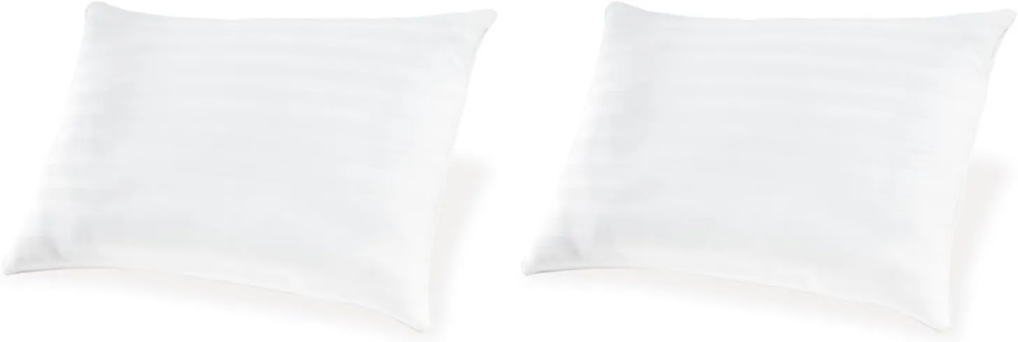 Signature Design by Ashley Zephyr 2.0 Classic Eco-Friendly Hypoallergenic Striped Cotton Standard Pillow 20 x 28 Inches, Set of 2, White