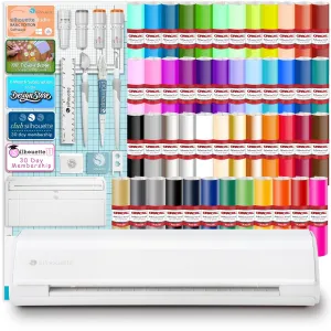 Silhouette Cameo 5 White 12in Vinyl Cutter Bundle with Advanced Blade Pack, Roll Feeder, 64 Premium 651 Vinyl Sheets, Silhouette Software, Tools, Guides, Classes, Deisgns, and More