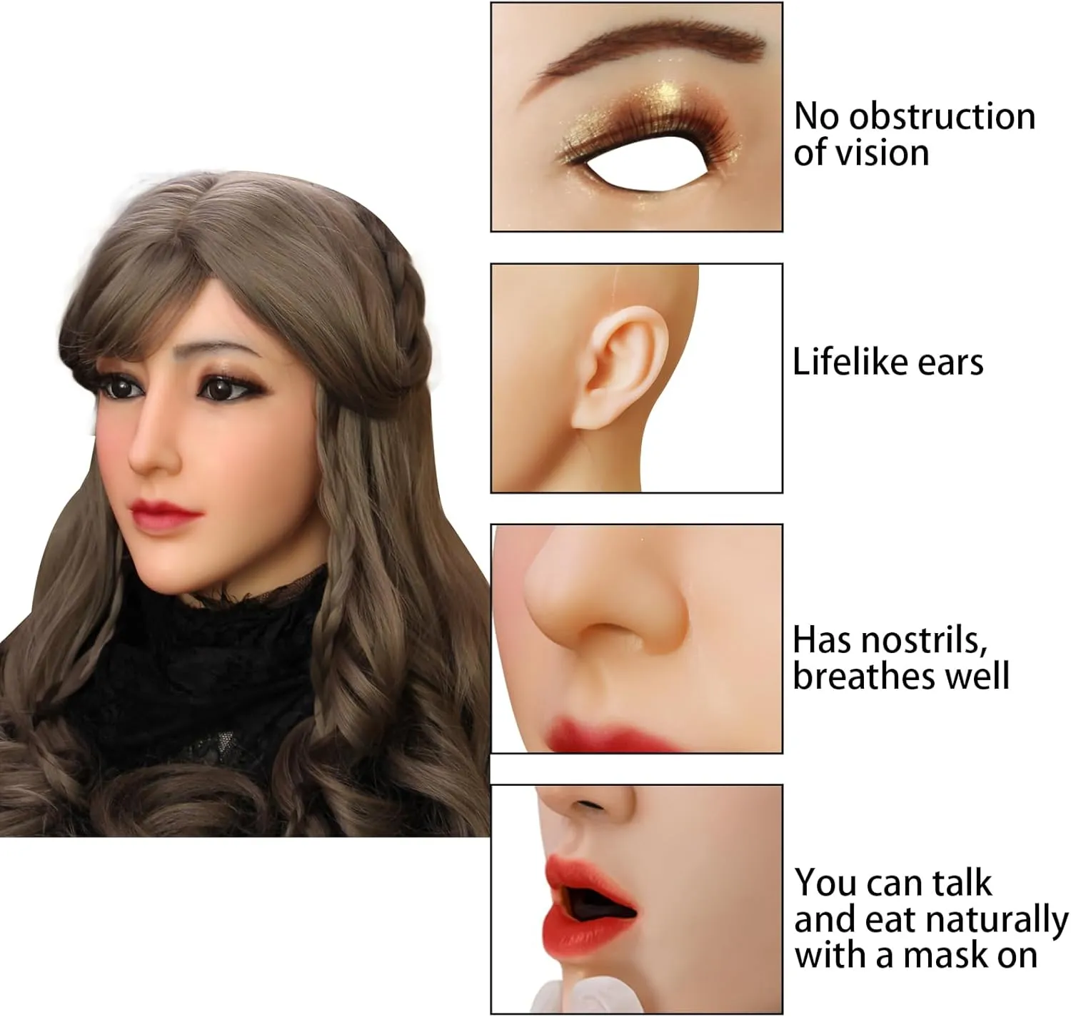 Silicone Mask Realistic Female Mask Full Head Mask Can Makeup for Crossdresser Cosplay Transgender