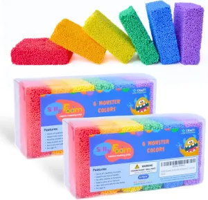 Silly Foam, Creative Modeling Foam Beads, 2-Pack Primary Colors, Perfect for Preschool and Kids, Arts, Crafts, Sensory Play, Non-Toxic (12 Blocks Red, Orange, Yellow, Green, Blue, Purple) (Age 3 )