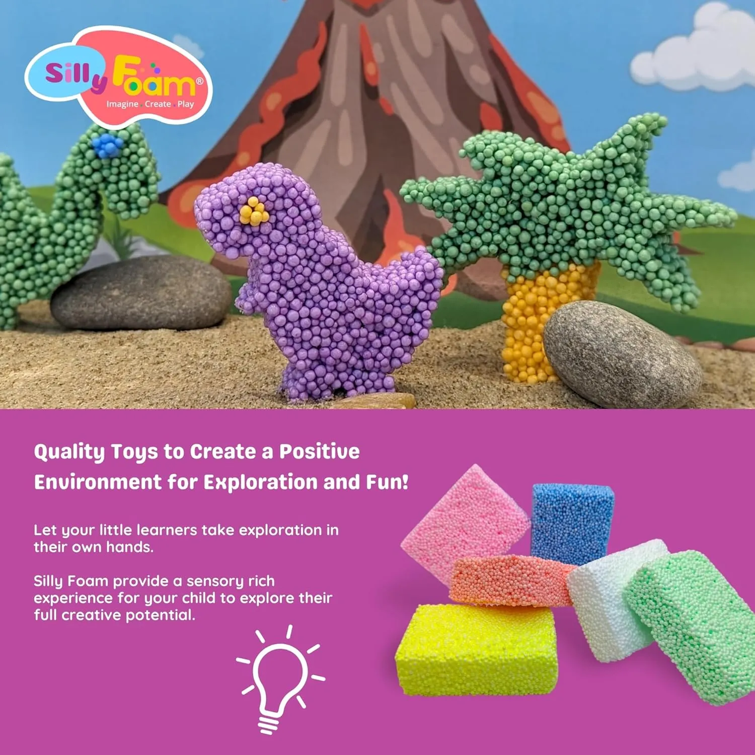 Silly Foam, Creative Modeling Foam Beads, 2-Pack Primary Colors, Perfect for Preschool and Kids, Arts, Crafts, Sensory Play, Non-Toxic (12 Blocks Red, Orange, Yellow, Green, Blue, Purple) (Age 3 )
