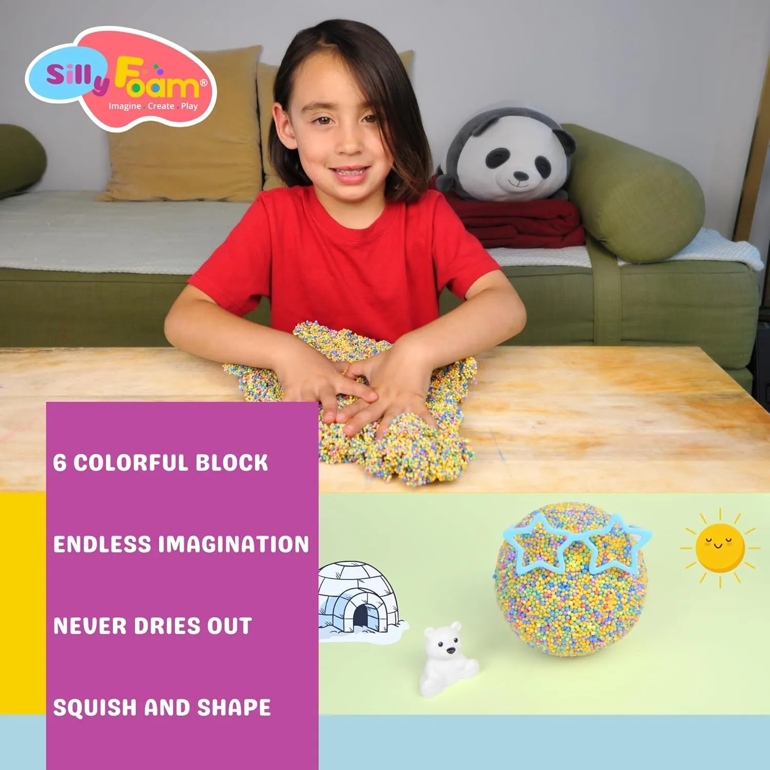 Silly Foam, Creative Modeling Foam Beads, 2-Pack Primary Colors, Perfect for Preschool and Kids, Arts, Crafts, Sensory Play, Non-Toxic (12 Blocks Red, Orange, Yellow, Green, Blue, Purple) (Age 3 )