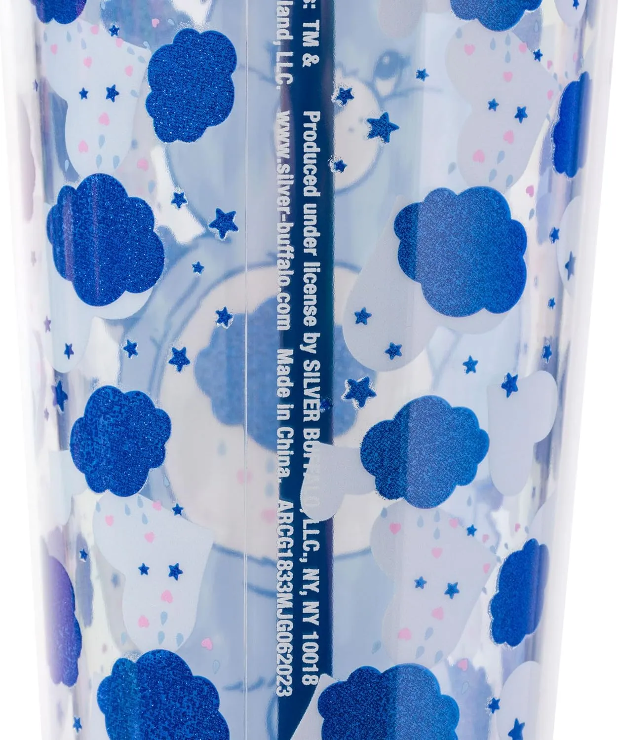 Silver Buffalo Care Bears Grumpy Bear Glitter Plastic Cold Cup with Lid and Straw Topper, 24 Ounces