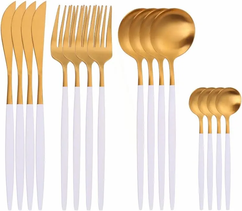 Silverware Set, 16PCS Matte Tableware Spoon Fork Knife Cutlery Set Stainless Steel Dinnerware Set Dinner Set Home Eco Friendly Flatware Serves for 4 (