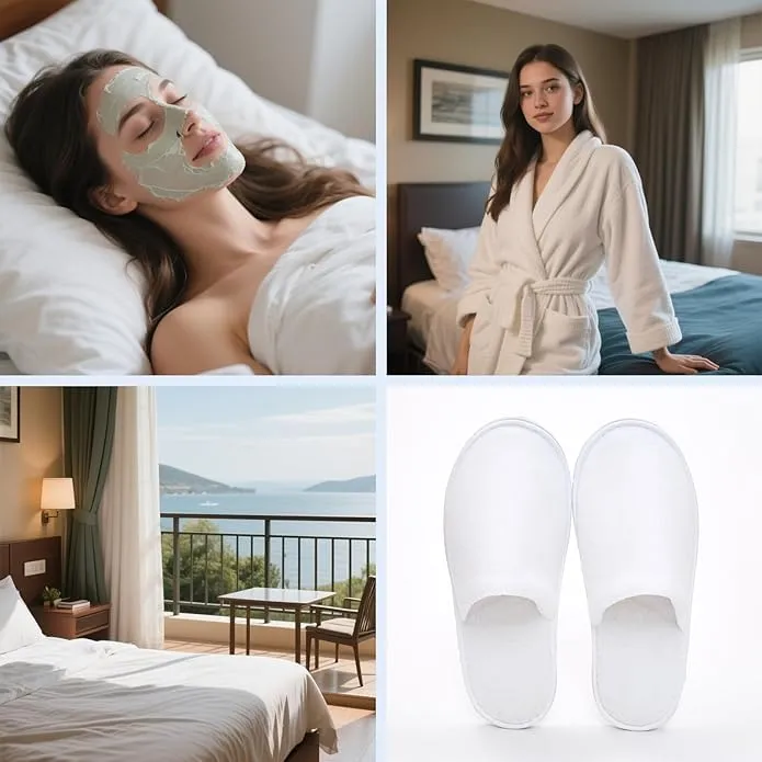 SIMEIER 6 Pairs Gray Spa Slippers for Guests, Disposable & Reusable Non-Slip Hotel Slippers with Storage Bag, Soft Cotton Guest Slippers for Women & Men, Non-Slip for Home, Gym, Bridal Party