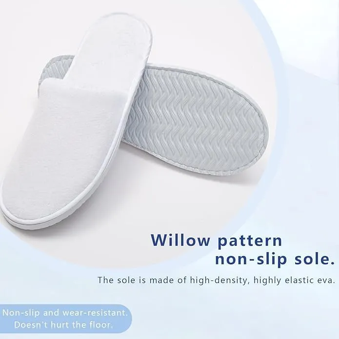 SIMEIER 6 Pairs Gray Spa Slippers for Guests, Disposable & Reusable Non-Slip Hotel Slippers with Storage Bag, Soft Cotton Guest Slippers for Women & Men, Non-Slip for Home, Gym, Bridal Party