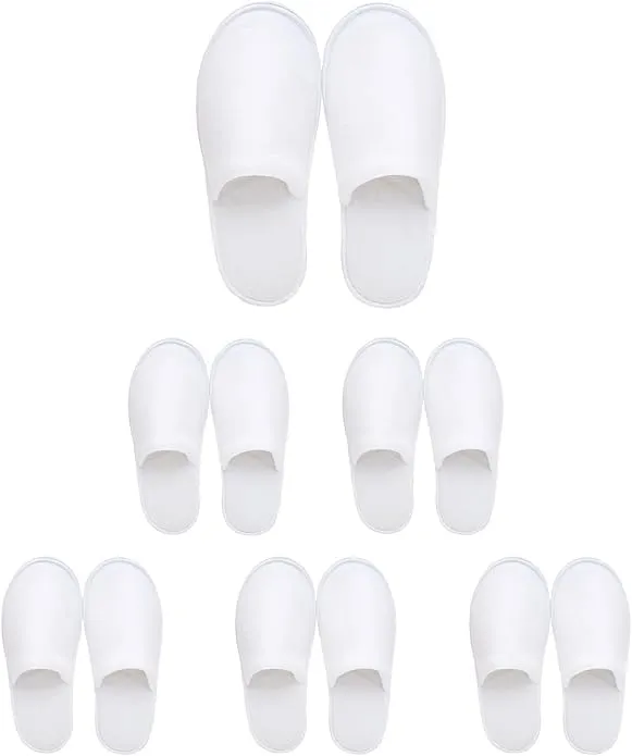 SIMEIER 6 Pairs Gray Spa Slippers for Guests, Disposable & Reusable Non-Slip Hotel Slippers with Storage Bag, Soft Cotton Guest Slippers for Women & Men, Non-Slip for Home, Gym, Bridal Party