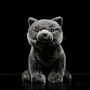 Simulation British Short Cat Plush Toy - 11" Soft Realistic Gray Cat Stuffed Animals Cute Pet Model Plushie Toy, Unique Plush Gift Collection for Kids