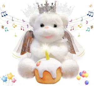 Singing Dancing Angel Teddy Bear with LED Candle Flapping Wings – Records Repeats, Plays Happy Birthday Song, Plush Musical Stuffed Toy Birthday Gift for Kids Adults, 12.5”