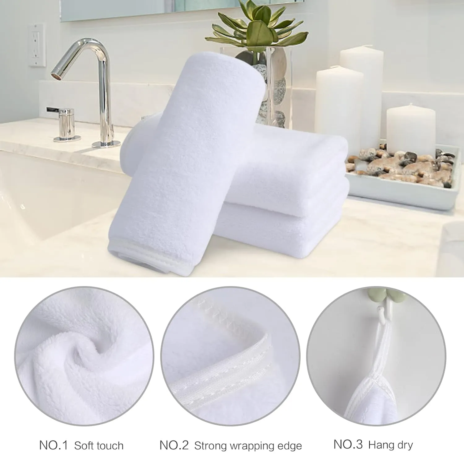 SINLAND Microfiber Face Cloths Reusable Makeup Remover Washcloths Super Soft and Absorbent Fingertip Face Towels for Sensitive Skin Women 12 x 12 Inch 12 Pack White