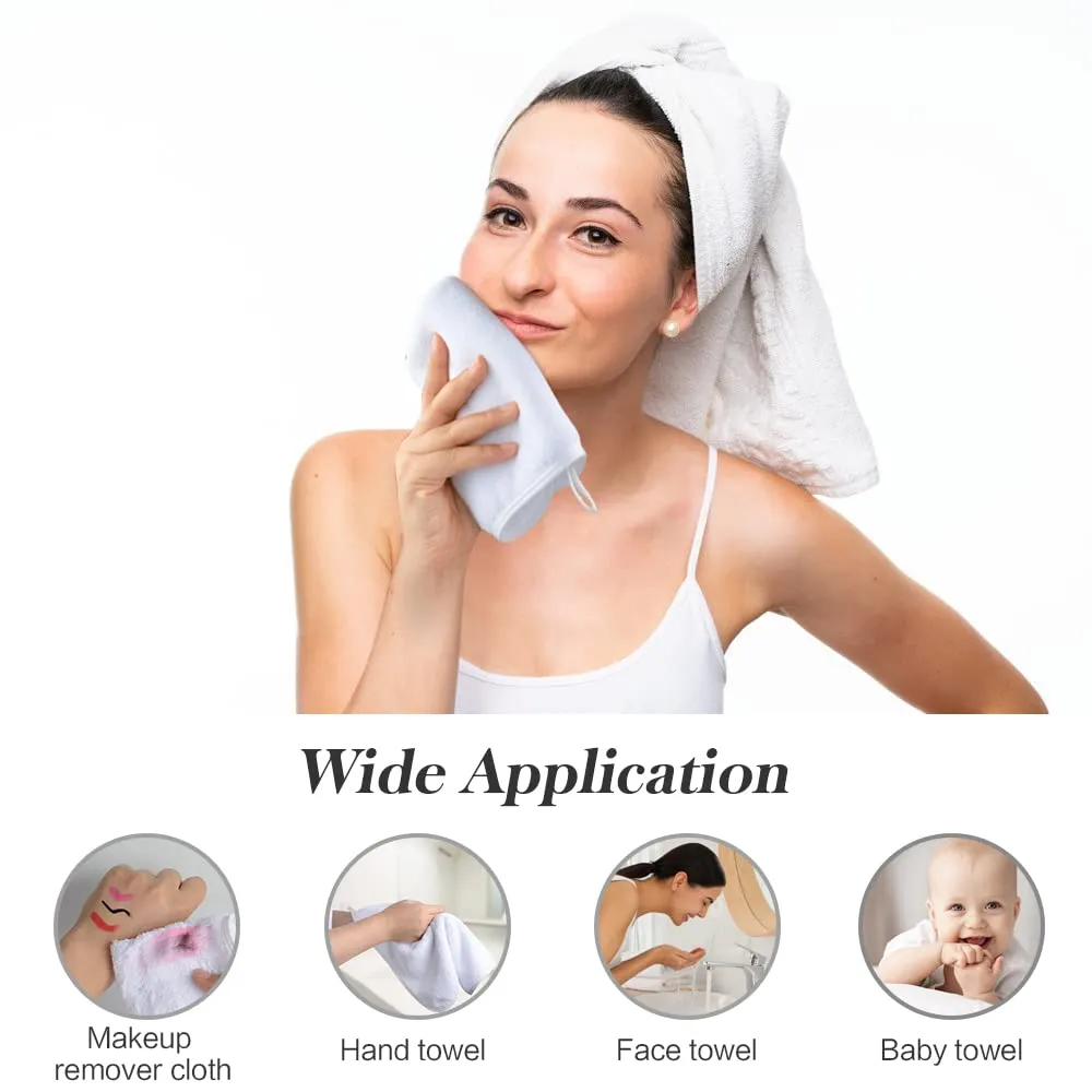 SINLAND Microfiber Face Cloths Reusable Makeup Remover Washcloths Super Soft and Absorbent Fingertip Face Towels for Sensitive Skin Women 12 x 12 Inch 12 Pack White