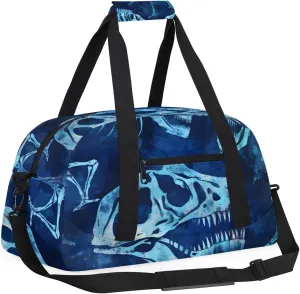 Skeleton Dinosaur Kids Overnighter Duffel Bags for Boys, Carry-On Size Sports Gym Bag with Front Zipper Pocket for School Practice or Overnight Travel Weekender Sleepover Tote Bag