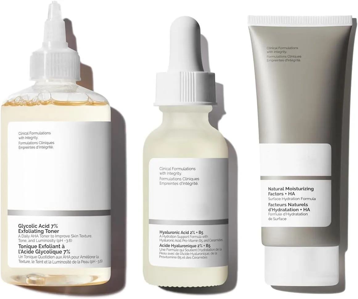 Skin Care Bundle Set, Glycolic Acid 7% Toner 8.1 oz, Hyaluronic Acid 2%   B5, Natural Moisturizing Factors