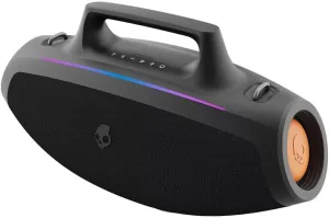 Skullcandy Barrel Bluetooth Boombox Speaker – Water-Resistant Wireless Portable, with LED Lightshow Mode, USB-C & USB-A Output Charging, Carry Strap NOT Included (Black) (Renewed)
