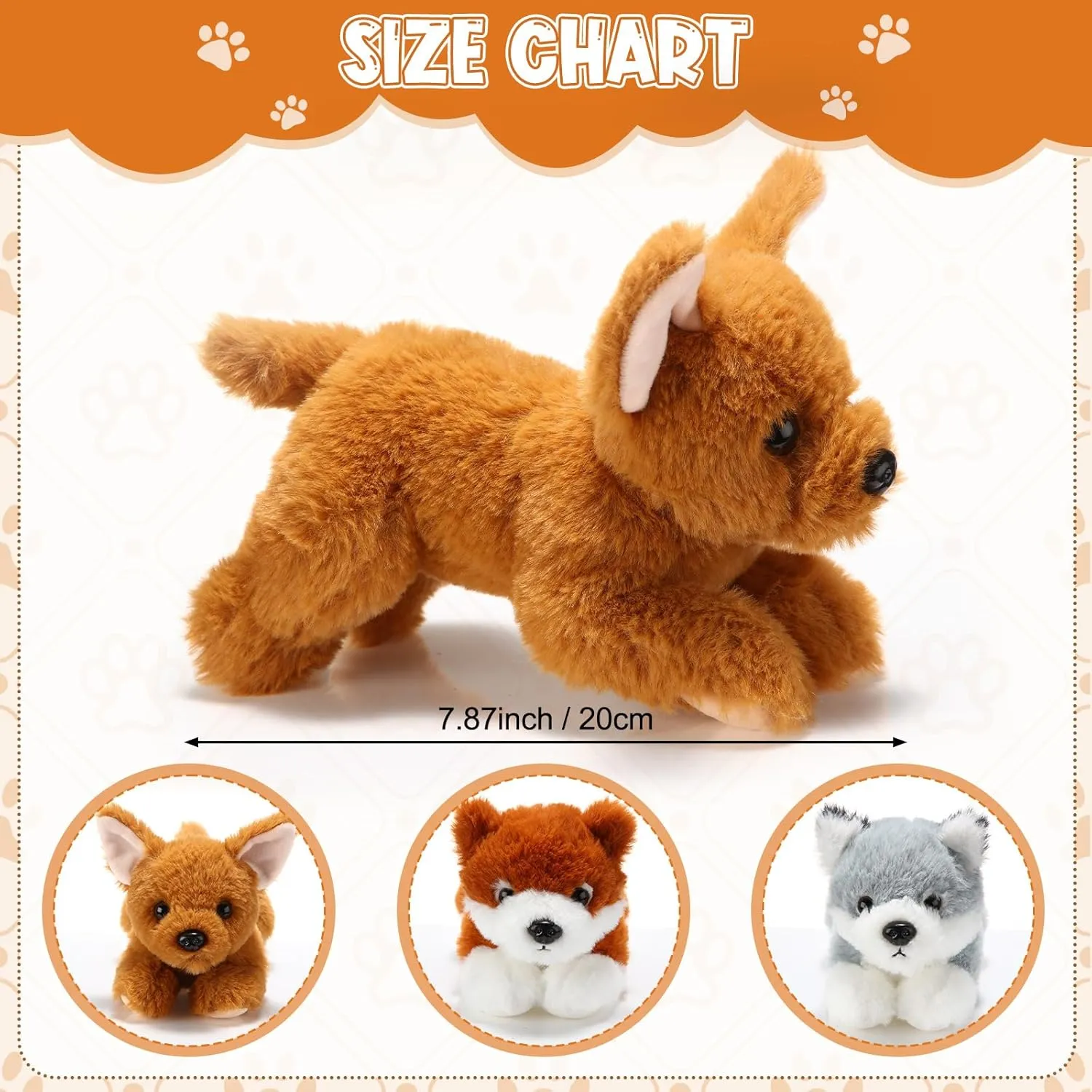 Skylety 3 Pcs 7.87 Inches Dog Stuffed Animal Plush Dog Soft Plush Pet Pillow Toy Fluffy Puppy Set for Puppy Party Favor Birthday Home Decor(Pomeranian, Chihuahua, Corgi)