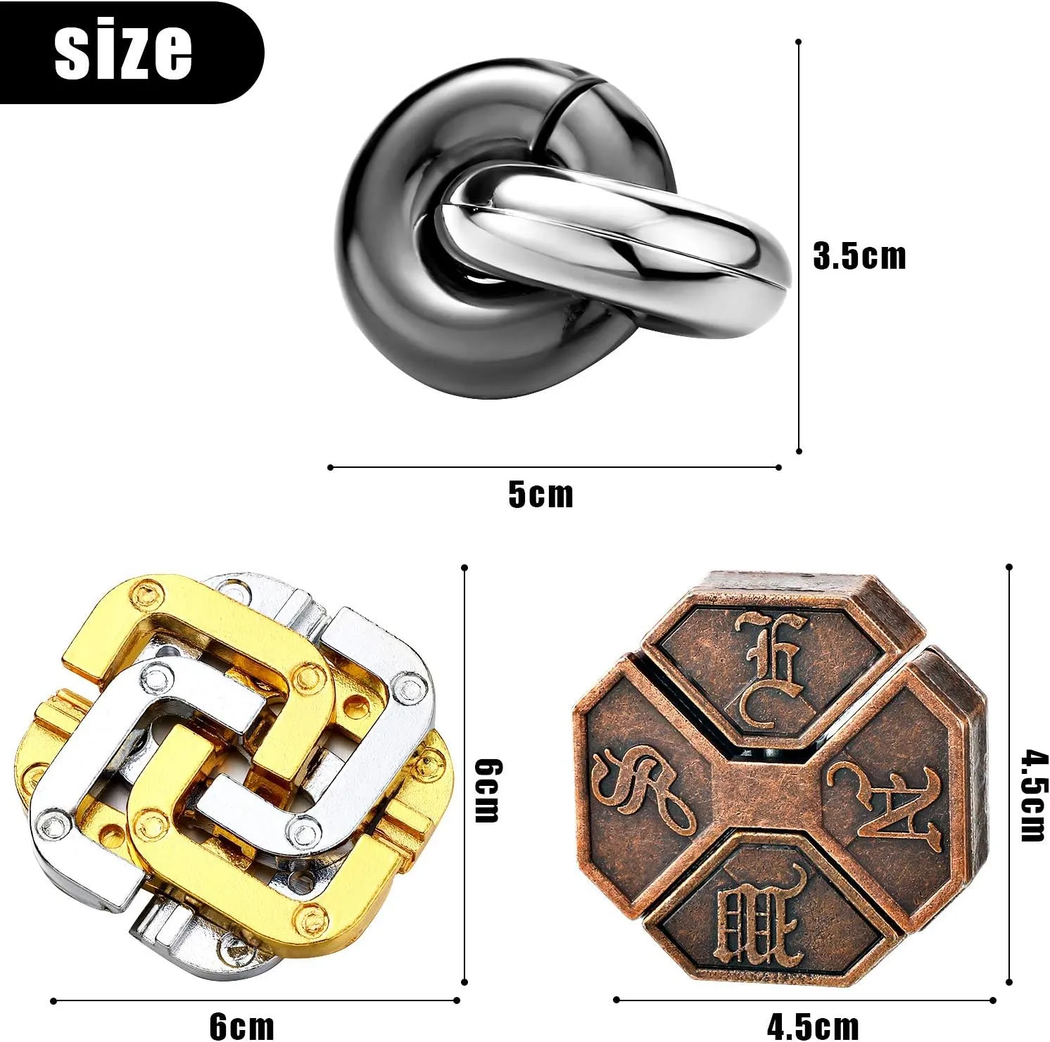 Skylety 3 Pieces Brain Teaser Metal Puzzles, Valentine Gift for Her Him, 3D Metal Puzzles for Adults, IQ Logical Games, Unlock Interlocking Knot Puzzle Hard Educational Toy(Stylish Style)