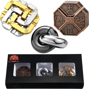 Skylety 3 Pieces Brain Teaser Metal Puzzles, Valentine Gift for Her Him, 3D Metal Puzzles for Adults, IQ Logical Games, Unlock Interlocking Knot Puzzle Hard Educational Toy(Stylish Style)