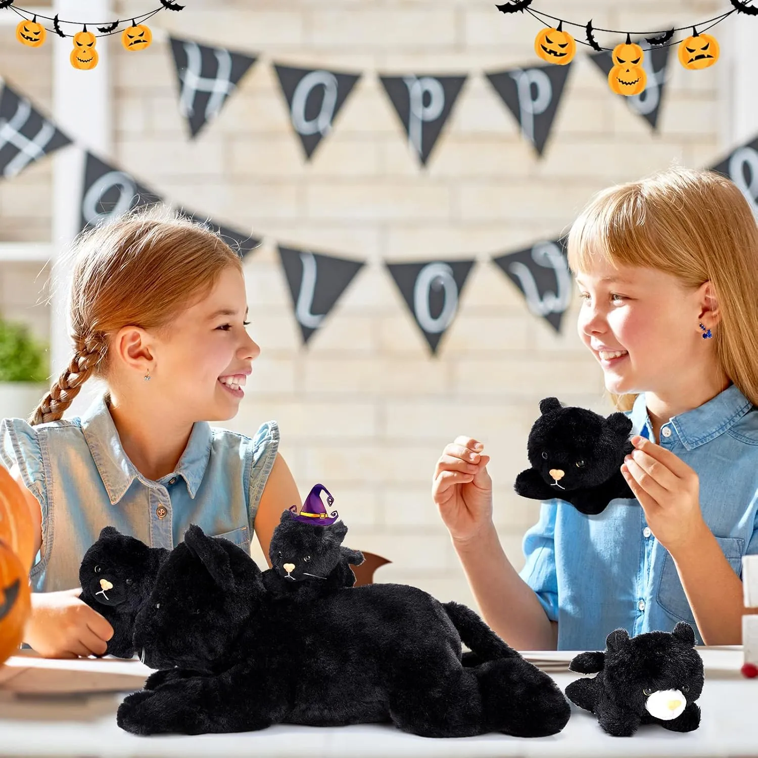 Skylety 5 Pieces Cat Stuffed Animal with Babies Inside Belly Pregnant Cat Plush Mommy Kitty with 4 Cute Fluffy Stuffed Kittens Easter Birthday Surprise Gifts(Black)